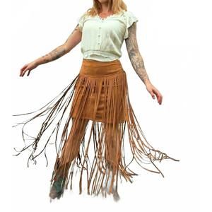 NEW LUCKY & BLESSED western stretch suede long fringe skirt in suede